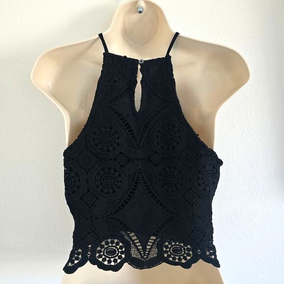 Abercrombie & Fitch Black Lace Halter Cropped Top Size S Boho - Picture 2 of 6